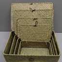 Woanger Set of 4 Wicker Storage Baskets OrganizerHandwoven Storage Bins with Lid for Organizing, Home Utility Box for Home Office Supplies Multipurpose Container(Natural Color)
