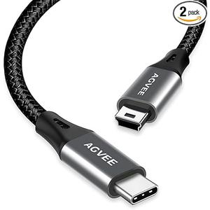 AGVEE 2 Pack 6.6ft USB-C to Mini USB Cable, Braided Durable Mini-B 5-Pin to Type-C Data Charging Charger OTG Cord for Hero 3+, PS3 Controller, Canon Nikon Camera, GPS, Blue Yeti, Dark Gray