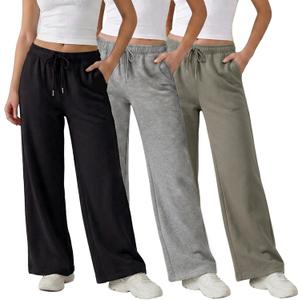 Common Stitch 3 Pack Wide Leg Fleece Lounge Sweatpants for Women Deep Pockets, Relaxed Fit, Elastic Drawstring Waist, XXL