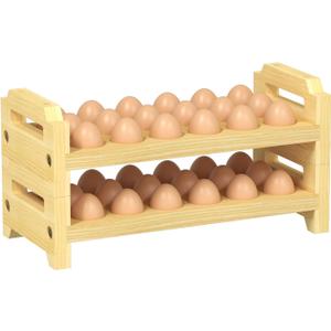 Egg Holder Countertop, 2-Tier Stackable Wooden Egg Holder for 36 Eggs, Space Saving Countertop Organizer, Multi-Size Egg Storage Rack for Chicken Duck Turkey Quail Eggs, Natural