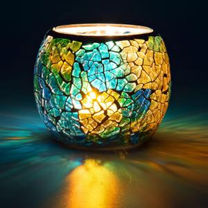 Rancco Glass Votive Candle Holder for Tealight, Romantic Mosaic Cracked Candle Holder, Candle Lamp Aromatherapy Candlescape Bowl for Valentine's Thanksgiving, Christmas Table Centerpiece, Party Decor