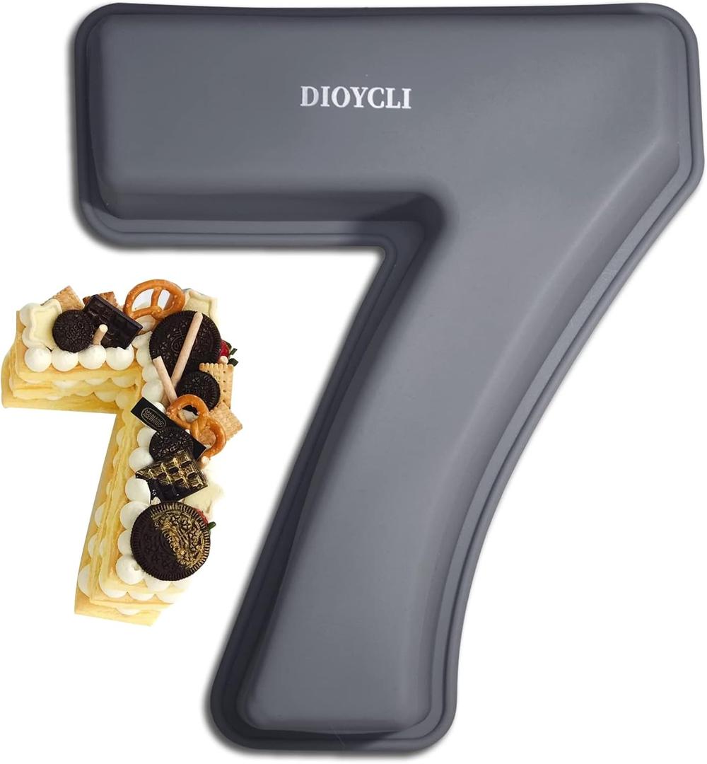 Dioycli Large Number Cake Pans for Baking 3D Cake Silicone Cake Mold DIY Personalized Cake Pan for Birthday and Wedding Anniversary Number 7 Cake Pan of 10 Inch