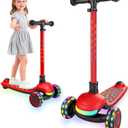 Light Up 3 Wheel Kick Scooter for Kids Toddlers with LED Sync Lights, Flashing Stem & Wide Polka Dot Deck Adjustable Height Music Function Safe Sturdy Folding Scooter for Kids