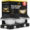 BRIGHTICONIC Solar Post Lights Outdoor, 2 Pack - Dual Color, Warm & Cool White Adjustable - Auto Dusk to Dawn LED Post Lights - Durable, Waterproof IP65 Solar Fence Caps fits 4x4 5x5 6x6 - Black