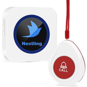 Nestling Wireless Caregiver Pager SOS Call Button Nurse Alert System Call Bell for Elderly Monitoring Patient Disabled 1 Waterproof Panic Call Button & 1 Plugin Receiver