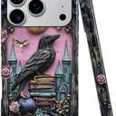 Case Compatible with iPhone 17 Pro,Fall Prevention Bright Hybrid 2-Layer Hard Shell Phone Case for Girls Boys,Skull Bookshelf Floral Butterfly