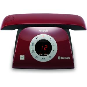 VTECH VS122-16 Retro-Design Cordless Phone: Bluetooth Connect to Cell, Call Blocker, Answering System, Full-Duplex Speakerphone (Red)