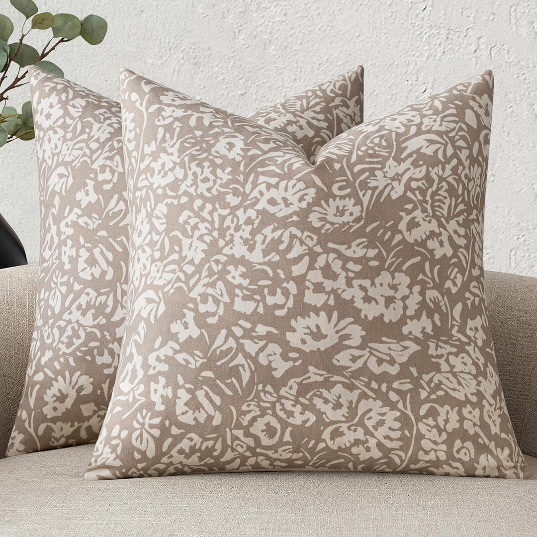 MIULEE Floral Pillow Covers Decorative Throw Pillow Covers 20x20 Pack of 2 Modern Linen Cushion Covers Farmhouse Neutral Pillow Covers for Living Room Sofa Bed,Cream Oatmea