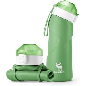 Quanture Collapsible Water Bottle 24oz (700mL), Foldable Silicone Travel Water Bottle, Leakproof & BPA-Free, with Wide Mouth & Carry Strap for Hiking, Camping, Outdoor, Green