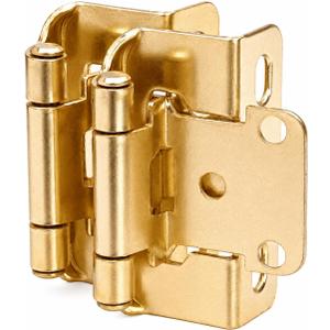 50 Pack 1/2" Overlay Brushed Gold Cabinet Hinges for Cabint Doors (25 Pairs) – Self-Closing Partial Wrap Semi-Concealed Face Frame Hinge for Kitchen Doors w/Screws & Quiet Bumpers