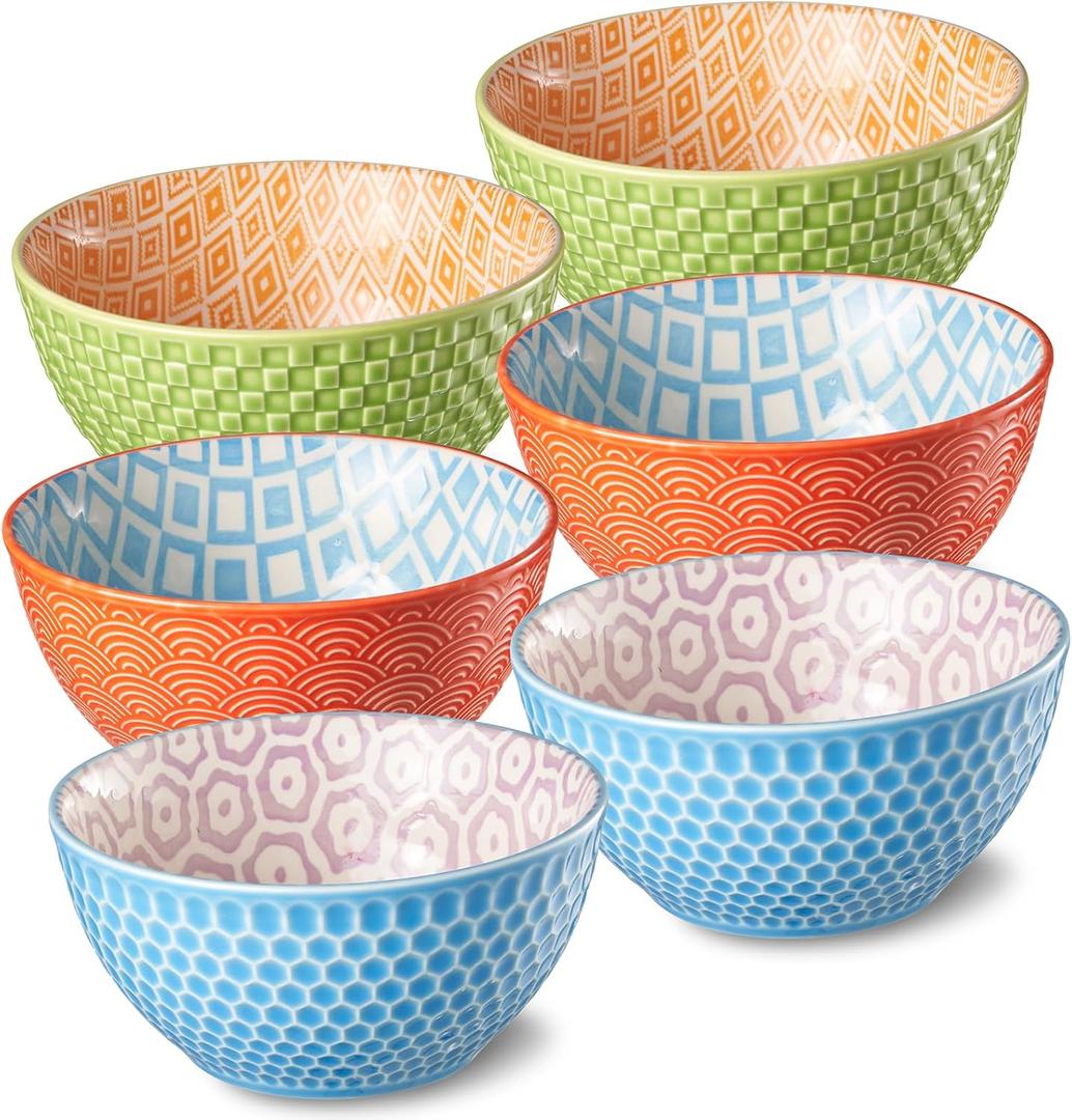 12 Oz Dessert Bowls Set of 6, 4.8 Inch Small Porcelain Ice Cream Bowls Set, Colorful Ceramic Cereal Bowls for Side Dishes, Dip, Snack, Rice, Soup, Portion, Fruits, Microwave and Dishwasher Safe
