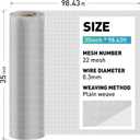 304 Stainless Steel Mesh Window Screen Roll,35IN x 98.43FT Silver Metal Window Screen Replacement,Screen Mesh for Window,Door,Patio,Pet,Vent,Filter,Porch,Cage and DIY Project (22 Mesh)