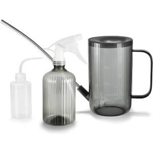 Watering Can Indoor Plants, Small Watering Can 34oz Long Spout Watering Can for Indoor House Plants Outdoor Garden Flowers w Spray Bottle, Squeeze Bottle (Gray)