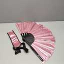 Raveahem Glitter Large Rave Folding Clack Hand Fan with Holster for Men/Women Handheld Fan for EDM,Festival,Club,Party,Dance (Pink)