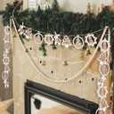 Jetec 2 Pcs Wooden Christmas Garland with Wood Beads Rustic Farmhouse Mantelpiece Ornaments Vintage Christmas Decor Wall Hanging Holiday Decorations