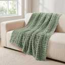 Vessia Flannel Fleece Throw Blanket, 3D Jacquard Sage Green Fuzzy and Warm Blanket for Couch, Sofa, Bed, 300GSM Super Soft Touch Cozy Home Decor for All Seasons (50x70 inches)