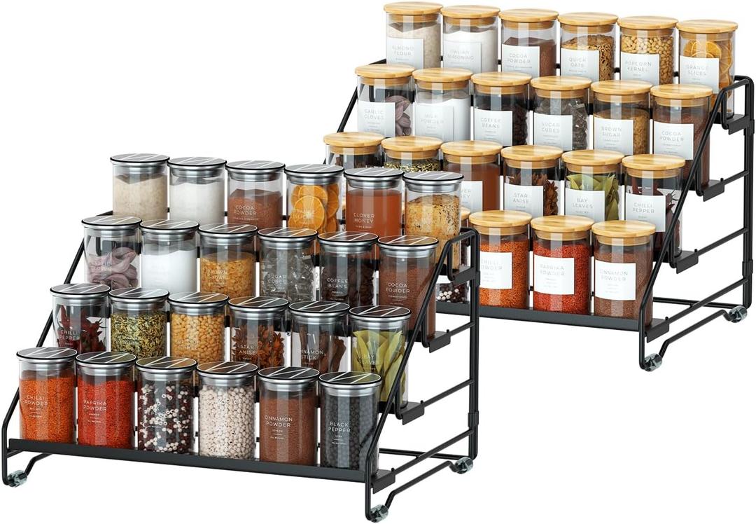Jolitac 4-Tier Spice Rack Organizer, Depth Adjustable Step Shelf, Metal Spice Rack Perfect for Cabinet, Countertop & Pantry Storage | Enhances Kitchen Visibility and Organization | 2 Pack