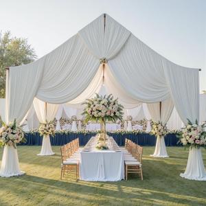 50ftx40ft Ivory Ceiling Curtain for Wedding Parties – 10 Panels Wrinkle-Free 40 FT Long Tent Draping Curtains for Wedding, Birthday & Theme Parties, 40ft Height with Rod Pocket, 60"W x 480"L