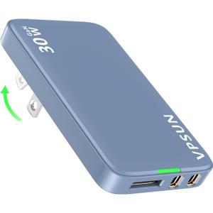 USB C Wall Charger Block 30W,3 Port Ultra Thin Flat USB-C Charging Plug,Foldable USB Power Adapter for iPad,iPhone 15/16,Samsung(Blue, 30w)