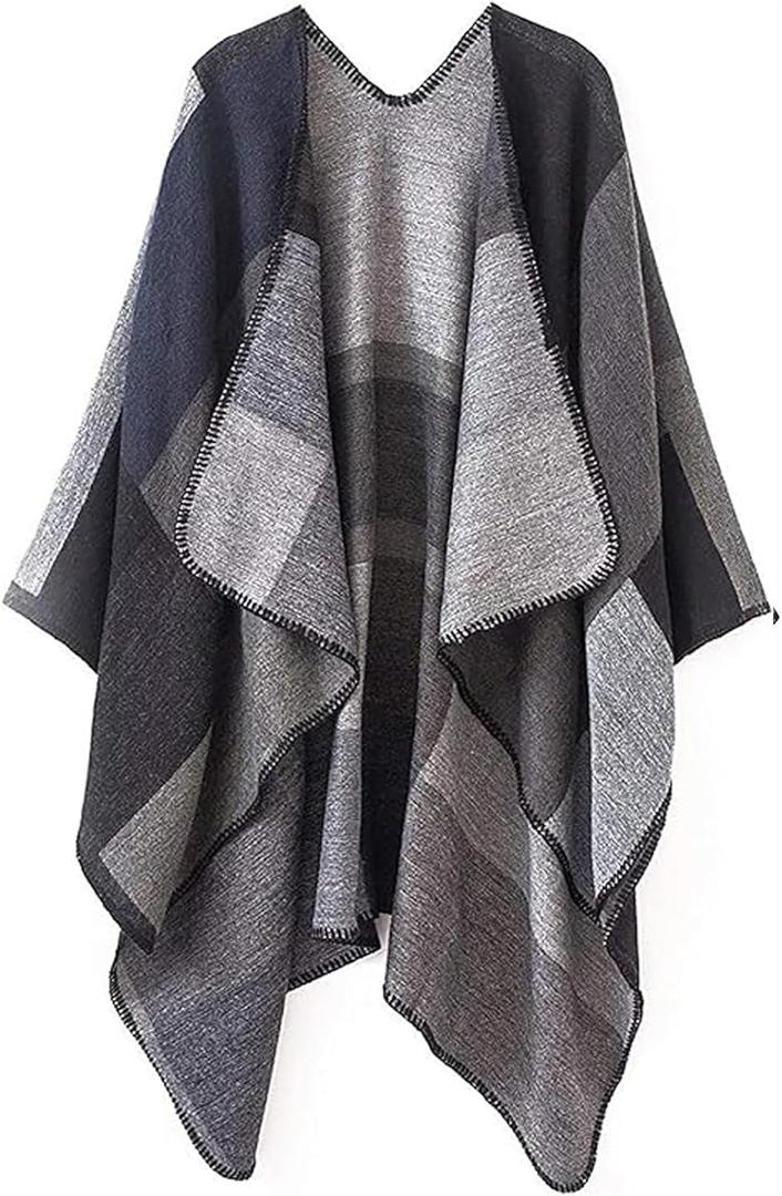 Women's Shawl Wraps Open Front Poncho Cape Oversized Sweaters Casual Cardigan Shawls for Fall Winter (Series 1-black)