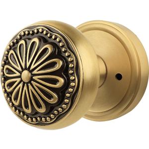 Black and Brushed Brass Door Knobs  Privacy Interior Handle with Floral Medallion, Elegant Art Deco Style for Bedroom and Bathroom Doors (Black and Brushed Brass, Privacy-2.375)