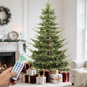 YITAHOME 6.5FT Prelit Aspen Fir Christmas Tree with Remote, Artificial Hinged Prelit Holiday Xmas Tree w/Mixed PE & PVC Tips, 500 Color Changing Lights & 11 Light Modes, Crystal-Decorated PE Tips