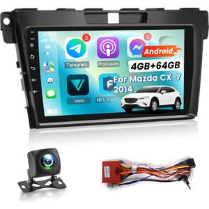 4+64G Car Radio for Mazda CX-7 CX7 CX 7 2007 2008-2014 - Wireless Carplay & Android Auto - 9 Inch Android 13 Stereo with 32 EQ DSP, 5G WiFi, GPS, SWC + AHD Rear View Camera