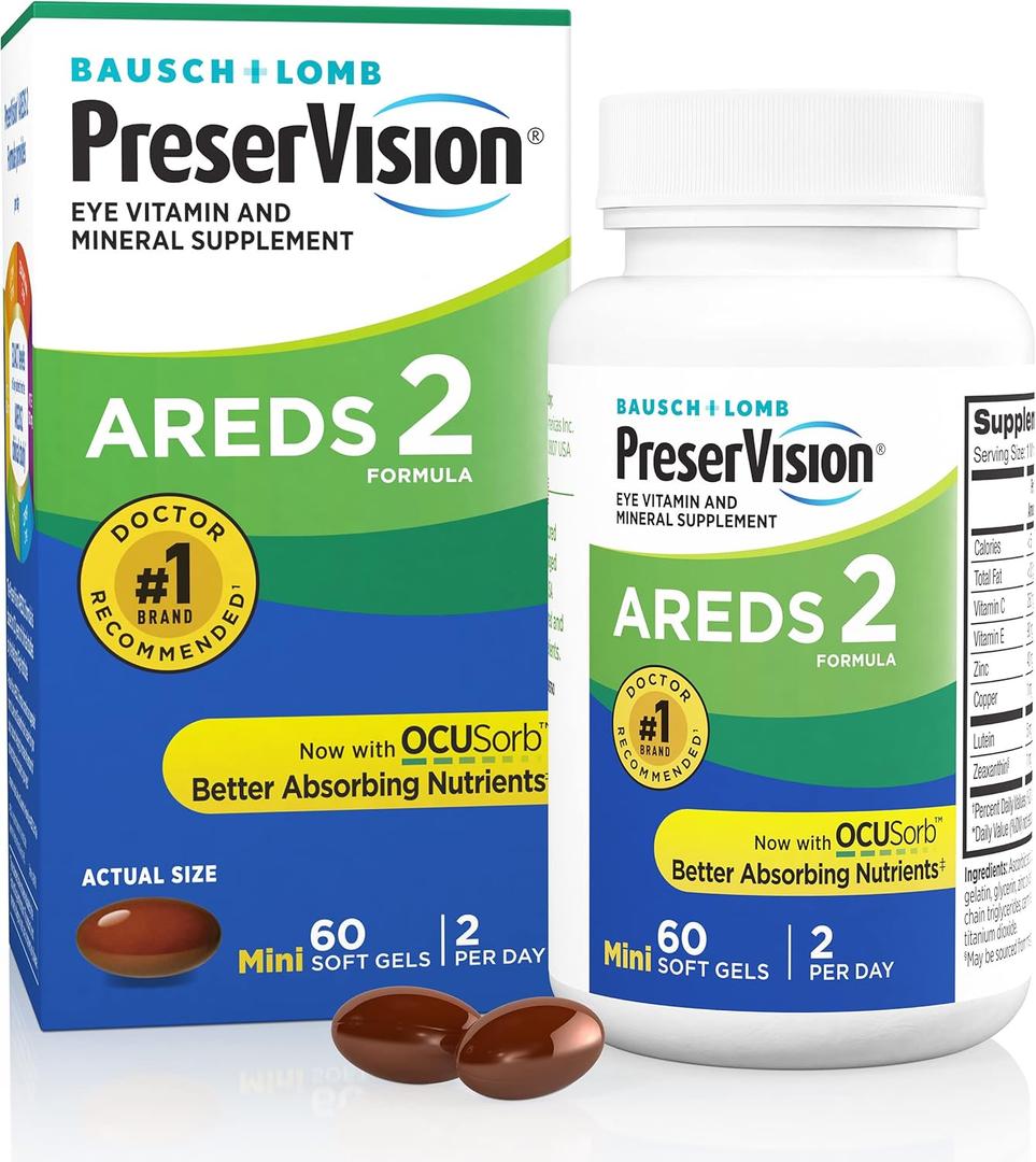 PreserVision AREDS 2 Eye Vitamins, Lutein and Zeaxanthin Supplement with Vitamin C, Vitamin E, Zinc, and Copper, 60 Softgels (Minigels)