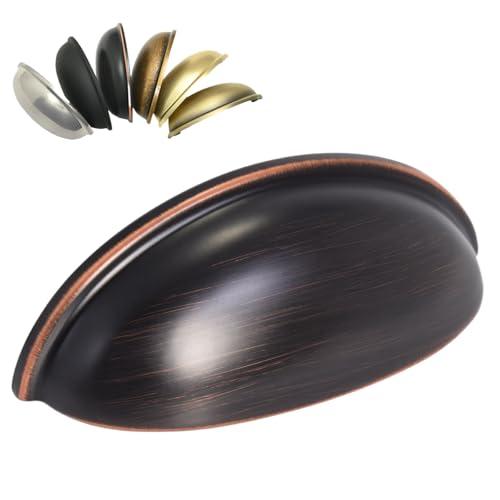 HOMOTEK 10 Pack Drawer Bin Cup Pulls Dresser Pulls for Cabinets Oil Rubbed Bronze - 3 Inch Hole Centers Furniture Handles, Kitchen Cabinet Hardware