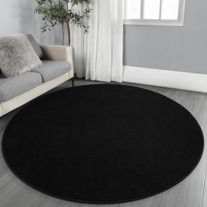 Gifeas Ultra Soft Round Area Rugs for Living Room Bedroom, 5x5 Feet Black Thickened Memory Foam Modern Indoor Circle Carpets, Non-Slip Comfy Circular Rug for Boys Girls Nursery Room Home Decor