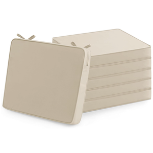 Outdoor Chair Cushions Set of 6: Waterproof & Fade Resistant Seat Cushion for Patio Furniture - 18.5 x 16 x 2 Inch Chair Pads with Ties and Hidden Zipper - Patio Chair Cushion Replacement, Beige