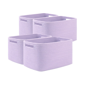 OIAHOMY 4 Pack Storage Baskets for Organizing, Cube Storage Bins for Shelves, Rectangle Storage Baskets With Handles, Woven Baskets for Storage, 12.7''Lx9''Wx7.8''H, Purple