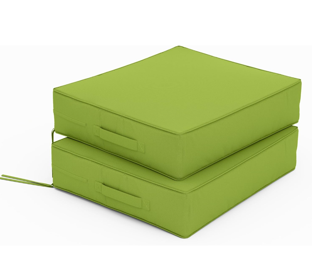 Tounosnt Patio Chair Cushions 19 X 19 X 4 Inch Waterproof Outdoor Seat Cushions for Patio Furniture, Outdoor Sofa Couch Pads with Ties & Handle, Set of 2, Grass Green