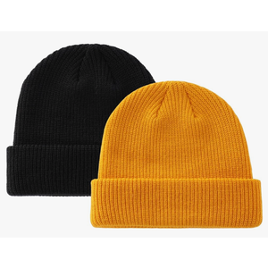 ZOORON 2 Pack Beanie for Women Men Ski Watch Cap Cuffed Plain Skull Knit Hat Soft Fisherman Winter Hat, Black And Burt Orange