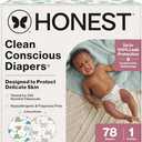 The Honest Company Clean Conscious Diapers for Delicate Skin, Up to 100% Leakproof Hypoallergenic Fragrance-Free Baby Diapers, Gender Neutral Prints, Club Box, Size 1 (8-14 lbs), 78 Count