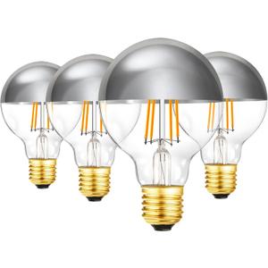 Dimmable Half Chrome Light Bulb, 6W (60W Eqv.), Anti Glare LED Light Bulbs, E26 Silver Dipped Bulb,3000K Soft White G25 Globe Light Bulbs for Bathroom, Vanity, Mirror, 4Pcs