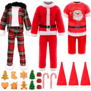 Miunana 12 Inch Boy Doll Christmas Costume and Accessories 17 PCS Male Doll Red Clothes and Hats Merry Christmas Dollhouse Decorate