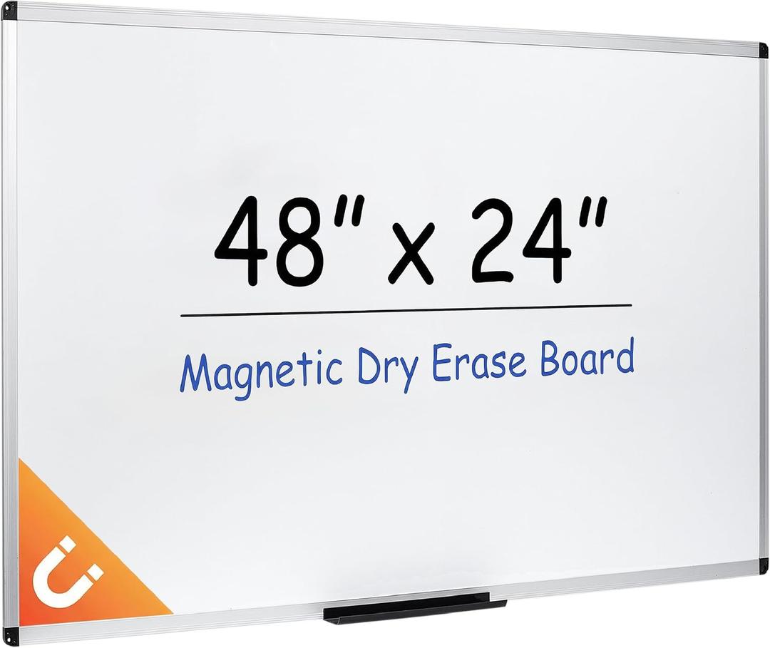 Mr. Pen- Magnetic Dry Erase Board for Wall, 24" x 48", Silver Aluminum Frame, Large White Board Dry Erase with Marker Tray & Mounting Hardware
