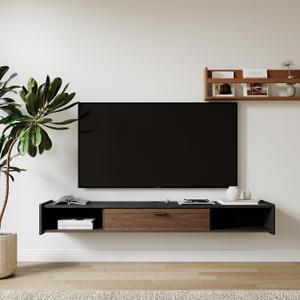 55'' Floating TV Stand,Wall Mounted TV Console,Floating TV Cabinet,Under TV Shelf for Bedroom Living Room(Walnut)