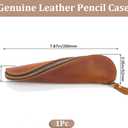 GORGECRAFT Cowhide Crazy Horse Leather Pen Case Leather Pencil Pouch Genuine Leather Handcrafted Real Leather Bags Zippered Holder for Men Women Adults Stationery Storage Reading Glasses, Saddle Brown