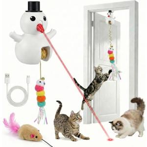 Luxelle Interactive Cat Toy for Indoor Cats, Automatic Hanging Cat Toy with 6.5ft Retractable Elastic Cord, Motion & Laser Play Modes, USB Rechargeable, Wall & Door Mount Toy
