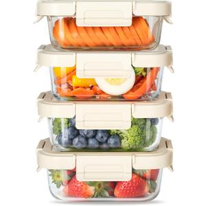 Simple Deluxe Meal Prep Food Containers with Exclusive Glass Lids, Glass Storage Containers with Lids, BPA-Free, Glass Lunch Boxes for Lunch, Pantry Organizers, Freezer to Oven Safe, 4 Pack (Set of 4 370ML Pro Containers)