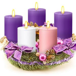 Cindeer 3 x 4 Inch Advent Candles Set of 5 Christmas Pillar Scented Advent Candle for Advent Wreaths Candle Holder Advent Votive Purple Pink Candles for Advent Seasonal Celebration Home Church