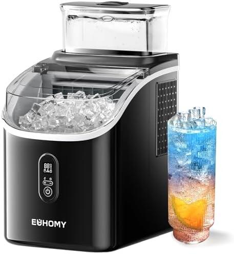 EUHOMY Ice Cube Maker Machine Countertop with External Water Tank, 34Lbs, 16Pcs Ready in 13 Mins, 2 Ways to Add Water, Auto-Cleaning, with Ice Scoop & Basket, for Home/Kitchen/Office/Bar (Black)