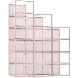 Pinkpum 15 Pack X-Large Shoe Storage Boxes, Shoe Organizer for Closet Clear Plastic Stackable Shoe Display Case Bins Holder, Sneaker Storage for Sneakerheads Pink