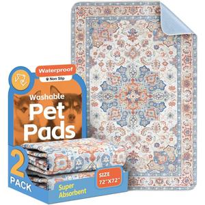 Washable Pee Pads for Dogs 2 Pack Reusable Puppy Training Pads 72"x72" Super Absorbent Waterproof Dog Training Pads, Non-Slip Potty Pads Whelping Pads Litter Mat Pet Supplies - Orange/Mix