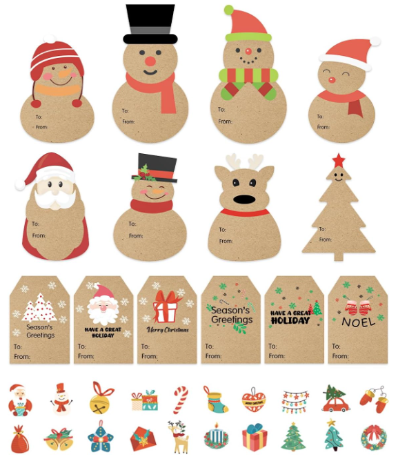 520Tags Christmas Gift Tags Stickers, Self-Adhesive Christmas Name Tags, 24 Pack 9x6x4 Gift Boxes, White Gift Boxes with Lids, Black Gift Boxes with Lids 8x8x4 Inches 10 Pack,  Small Gift Box for Christmas, Wedding, Graduation, Holiday, Birthday Presents Packaging