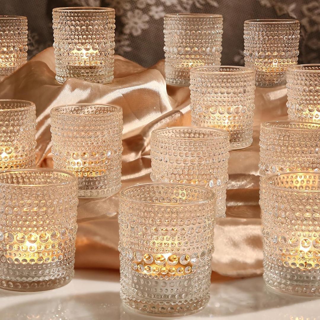 48 Packs Votive Candle Holders, Clear Tea Lights Candle Holders Bulk Tealight Candle Holder for Table Glass Holder for Wedding Decoration