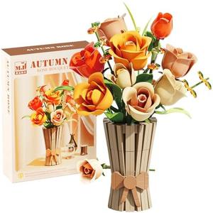 QARULUS Roses Flower Bouquet Building Set,868 Pcs Artificial Flower Kit,Plant Bonsai Tree Building Blocks,Valentine's Birthday Botanical Collection Gift for Women Wife Girlfriend Adults Friends