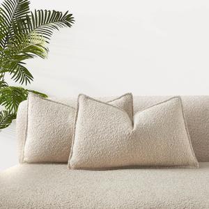 JUSPURBET Beige Boucle Lumbar Throw Pillow Covers 16x24 inch Set of 2 for Couch Bedroom Sofa Living Room Decorative Soft Thick Curly Textured Cushion Covers Boho Pillow Cases with Hidden Zipper